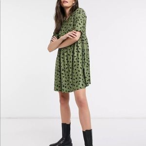 💚ASOS Urban Threads babydoll smock dress in khaki splodge Size 8